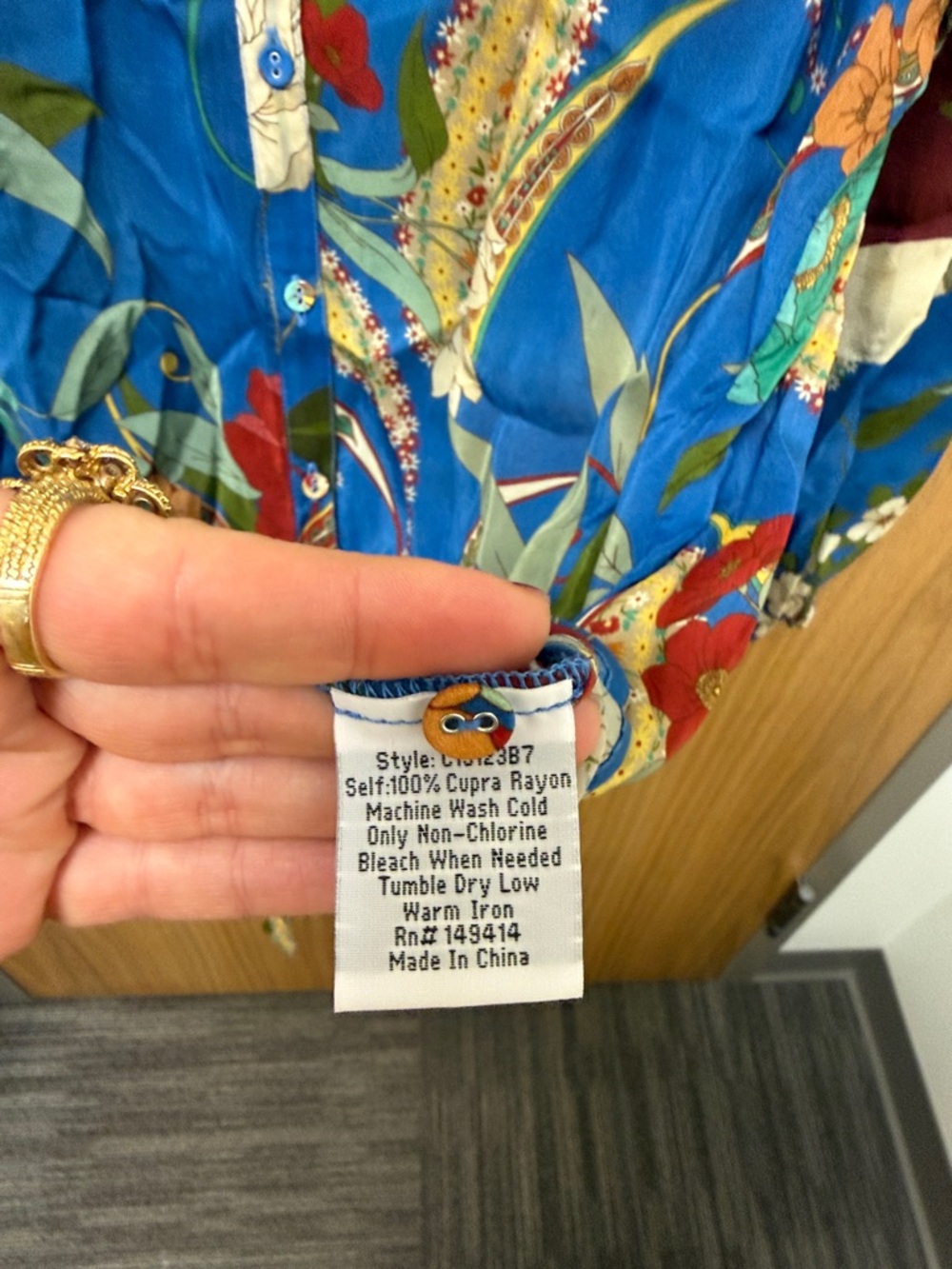 Johnny Was Blue Multi Floral Button-Down Blouse - Picture 4 of 5